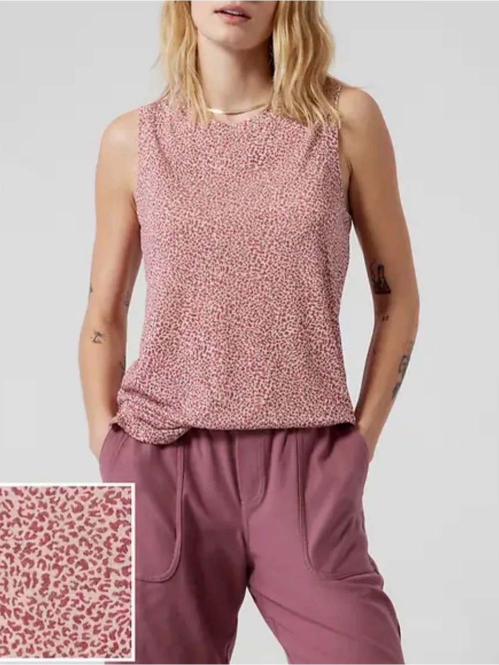 ATHLETA Women's Breezy Tank Top Micro Cheetah Bashful Rose Medium #980760